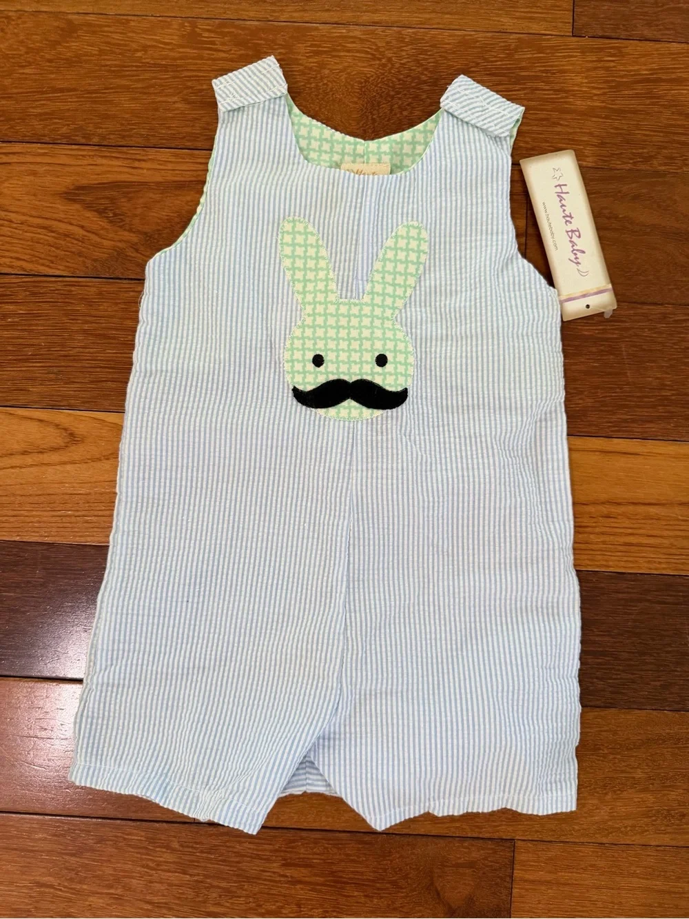 Haute Baby Boys Easter Bunny Mustache Seersucker Romper, 2t